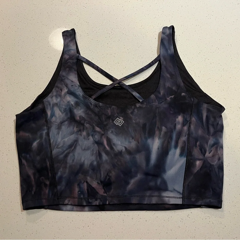 ZELOS | Medium Impact Crisscross Sports Bra in Tie-Dye Size Large